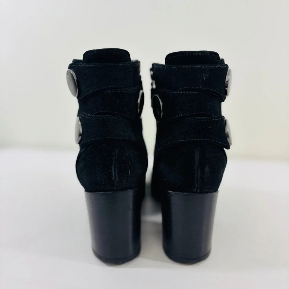Alberto Fermani Women's Black Suede Heel Leather Ankle Boot Snap Italy Made 6.5